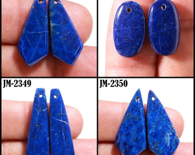Natural Lapis Lazuli Fancy Shape Front Drilled Smooth Cabochon Matching Pairs, Semi-Precious Gemstones For Jewelry Making