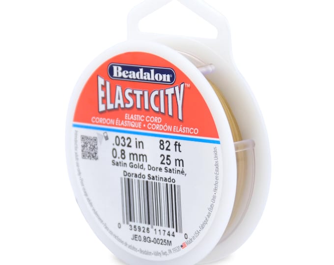 Beadalon Elasticity Satin Gold Color .80mm Size Diameter Elastic Stretch Cord, 25 Meter (82 Foot) Spool For Jewelry Making