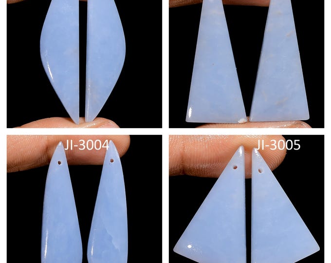 Natural Angelite Fancy Shape Front Drilled Smooth Cabochon Matching Pairs, Semi-Precious Gemstones For Jewelry Making