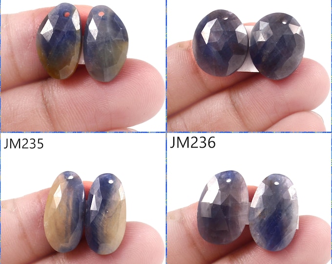 Natural Blue Sapphire Fancy Shape Front Drilled Faceted Rose Cut Matching Pairs, Precious Gemstones For Jewelry Making
