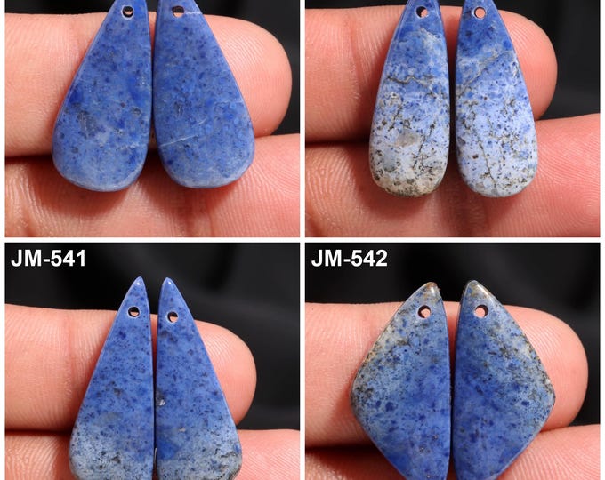 Natural Dumortierite Fancy Shape Front Drilled Smooth Cabochon Matching Pairs, Semi-Precious Gemstones For Jewelry Making