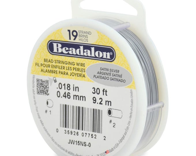 Beadalon Satin Silver Color .018 Inch Diameter, 19 Strand Beading Wire, 30 Foot Spool For Jewelry Making