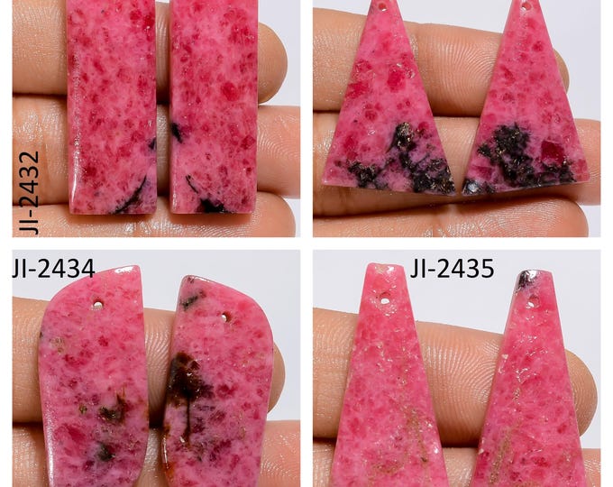 Natural Rhodonite Fancy Shape Front Drilled Smooth Cabochon Matching Pairs, Semi-Precious Gemstones For Jewelry Making