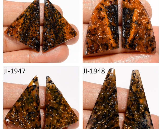 Natural Honey Dendrite Agate Fancy Shape Front Drilled Smooth Cabochon Matching Pairs, Semi-Precious Gemstones For Jewelry Making