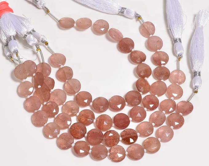 Strawberry Quartz Faceted Center Drilled Coin Shape 10.25mm, Semi-Precious Gemstones For Jewelry Making