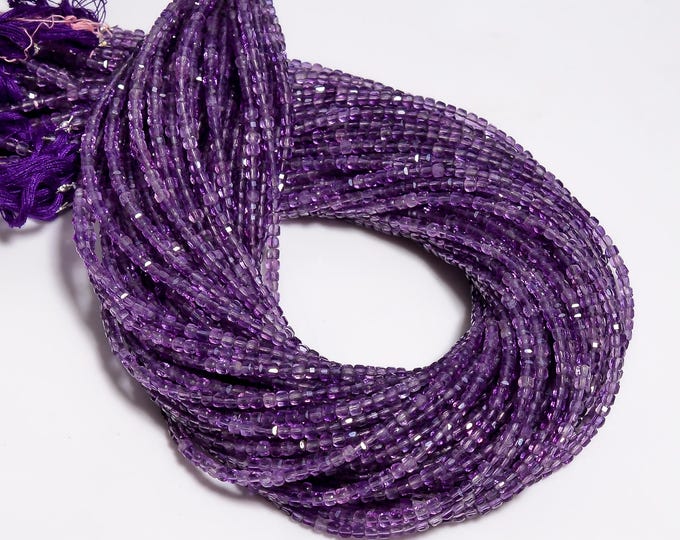 Natural Amethyst Faceted Center Drilled Cube Shape 2.75mm, Semi-Precious Gemstones For Jewelry Making