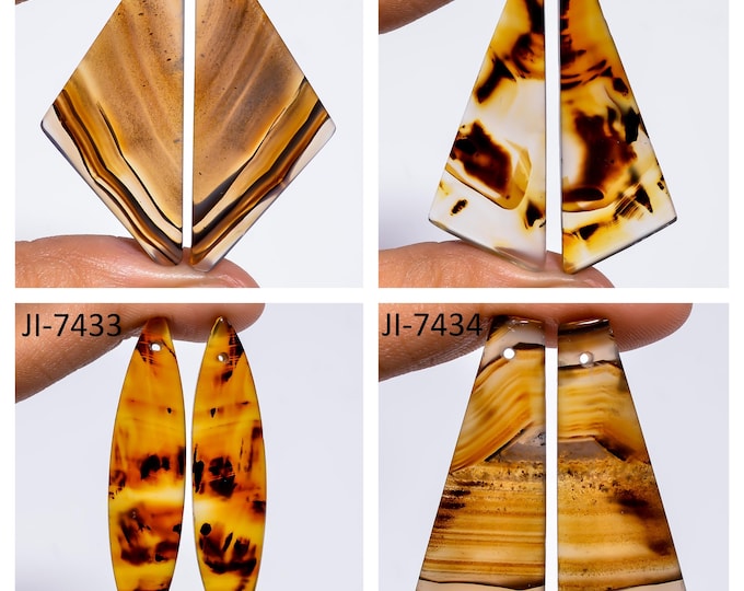 Natural Montana Agate Fancy Shape Front Drilled Smooth Cabochon Matching Pairs, Semi-Precious Gemstones For Jewelry Making