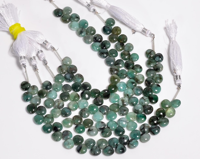 Emerald Non-Faceted Smooth Side Drilled Heart Shape Briolette 8.25mm, Precious Gemstones For Jewelry Making