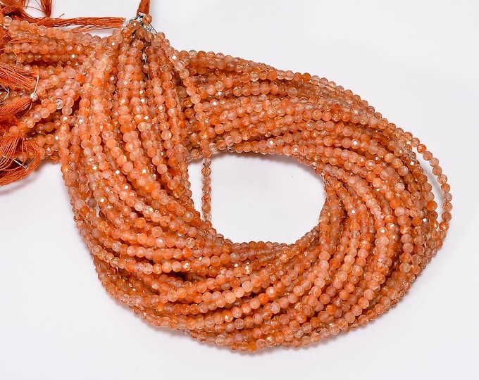 Natural Sunstone Faceted Center Drilled Round Shape 3.30mm, Semi-Precious Gemstones For Jewelry Making