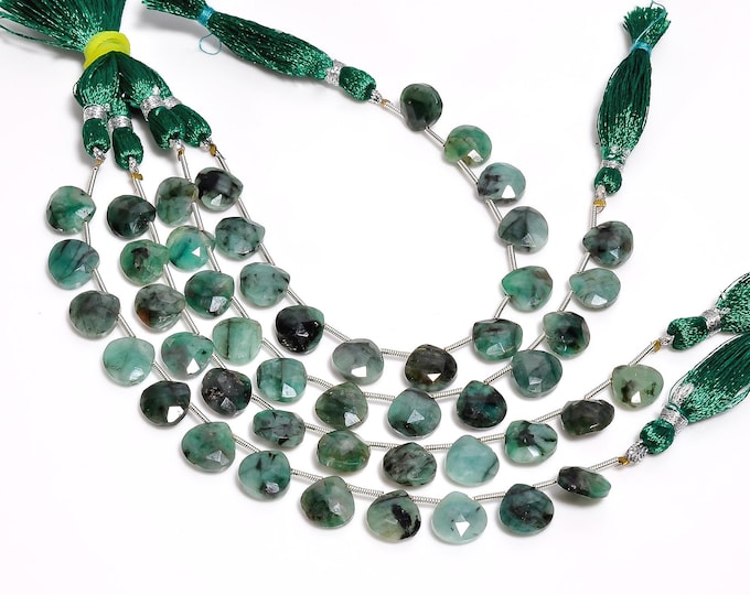 Natural Emerald Faceted Side Drilled Heart Shape Briolette 10.50mm, Precious Gemstones For Jewelry Making