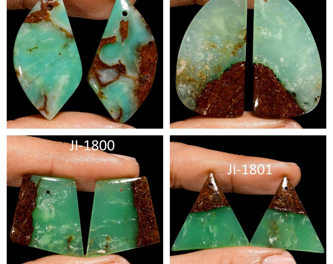 Natural Chrysoprase Fancy Shape Front Drilled Smooth Cabochon Matching Pairs, Semi-Precious Gemstones For Jewelry Making