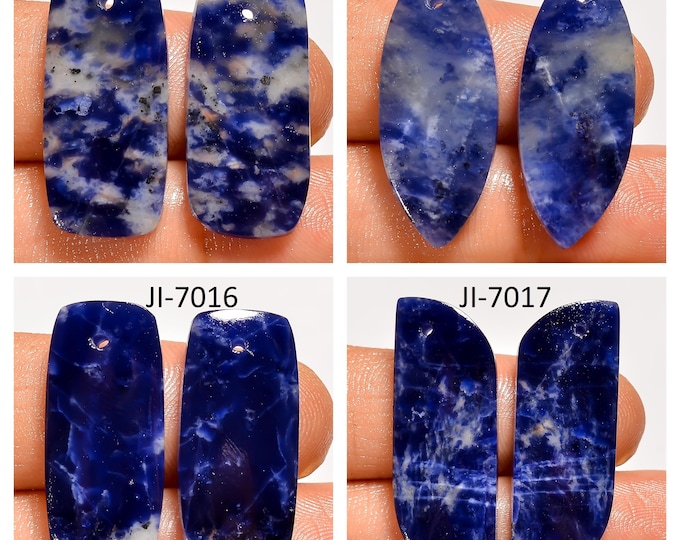 Natural Sodalite Fancy Shape Front Drilled Smooth Cabochon Matching Pairs, Semi-Precious Gemstones For Jewelry Making