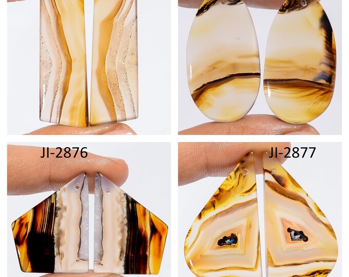Natural Montana Agate Fancy Shape Front Drilled Smooth Cabochon Matching Pairs, Semi-Precious Gemstones For Jewelry Making