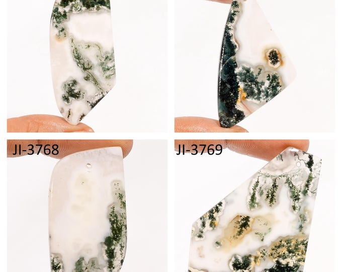Natural Moss Agate Fancy Shape Front Drilled Smooth Cabochon Single Pieces, Semi-Precious Gemstones For Jewelry Making