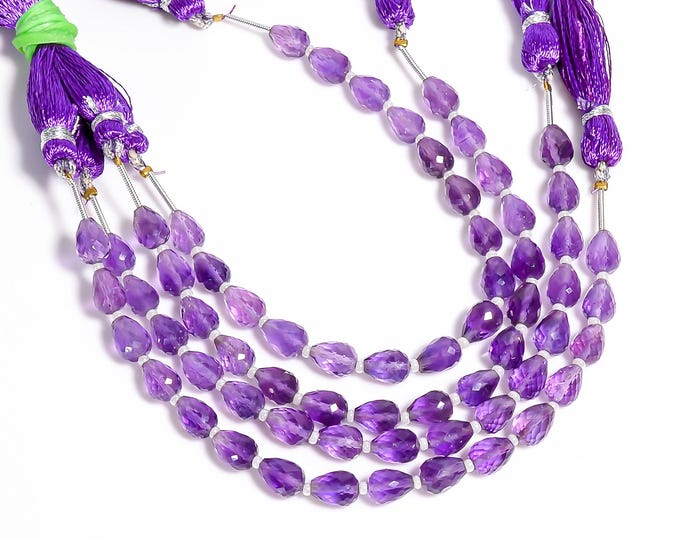 Natural Amethyst Faceted Center Drilled Teardrop Shape 6mm x 8mm, Semi-Precious Gemstones For Jewelry Making