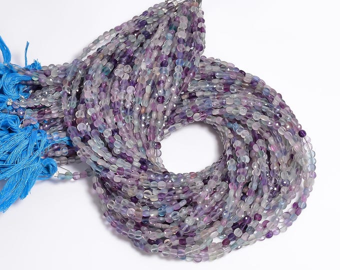 Natural Fluorite Faceted Center Drilled Coin Shape 4mm, Semi-Precious Gemstones For Jewelry Making