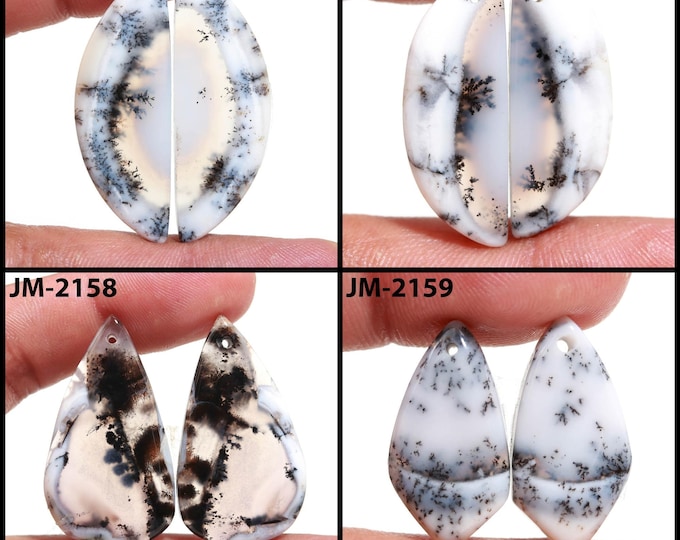 Natural Dendrite Agate Fancy Shape Front Drilled Smooth Cabochon Matching Pairs, Semi-Precious Gemstones For Jewelry Making