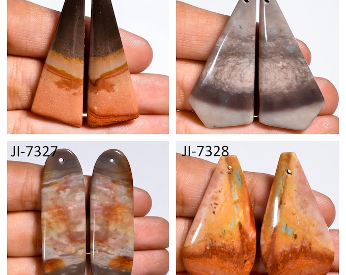 Natural Polychrome Jasper Fancy Shape Front Drilled Smooth Cabochon Matching Pairs, Semi-Precious Gemstones For Jewelry Making