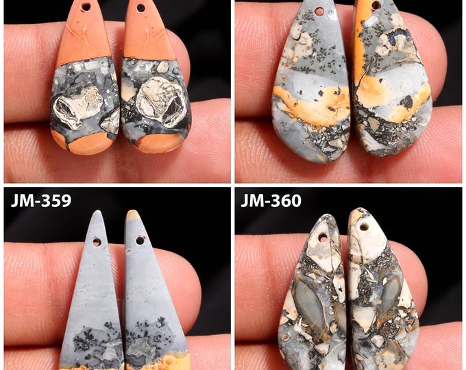 Natural Maligano Jasper Fancy Shape Front Drilled Smooth Cabochon Matching Pairs, Semi-Precious Gemstones For Jewelry Making