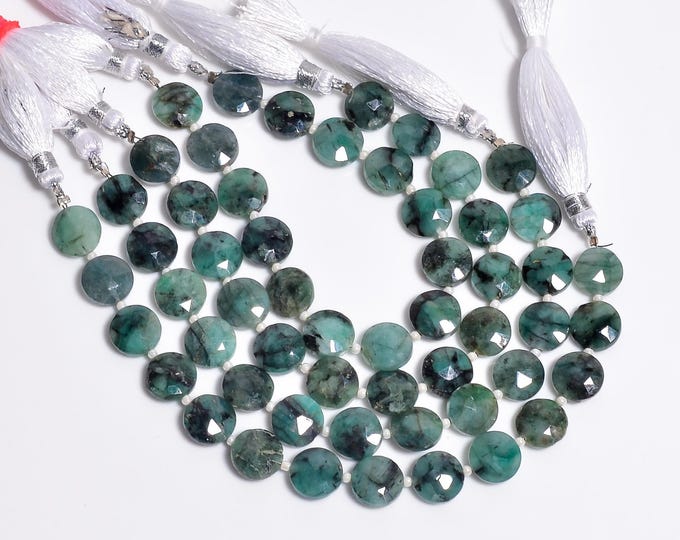 Emerald Faceted Center Drilled Coin Shape 10.25mm, Precious Gemstones For Jewelry Making