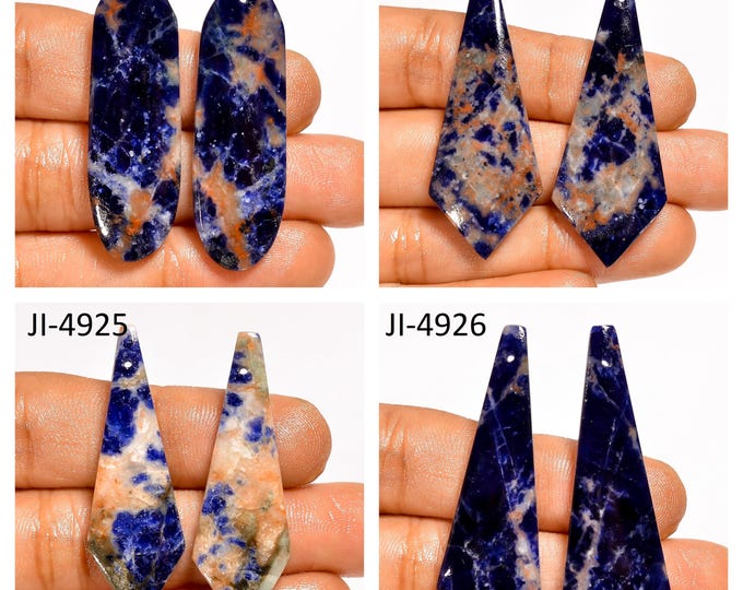 Natural Sodalite Fancy Shape Front Drilled Smooth Cabochon Matching Pairs, Semi-Precious Gemstones For Jewelry Making