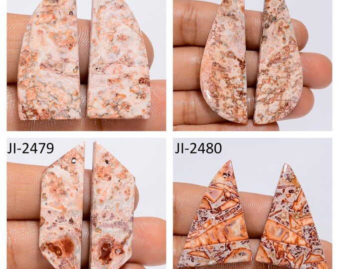 Natural Leopard Skin Jasper Fancy Shape Front Drilled Smooth Cabochon Matching Pairs, Semi-Precious Gemstones For Jewelry Making