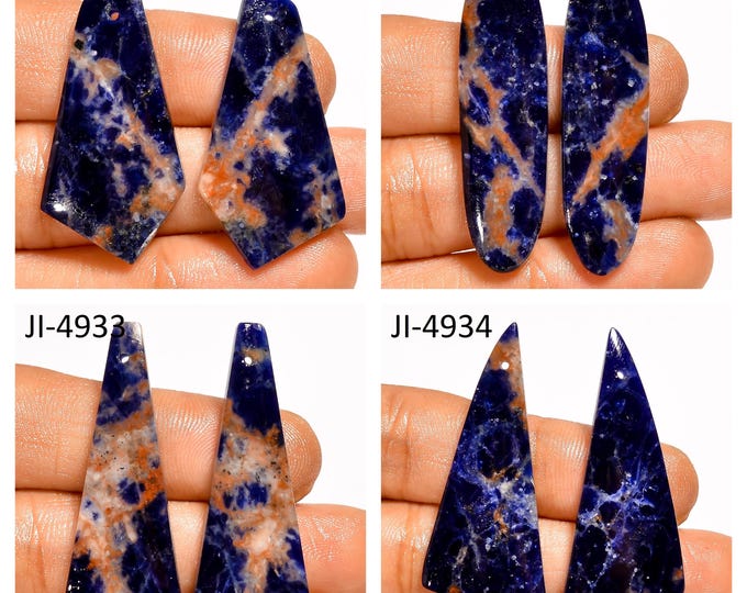 Natural Sodalite Fancy Shape Front Drilled Smooth Cabochon Matching Pairs, Semi-Precious Gemstones For Jewelry Making