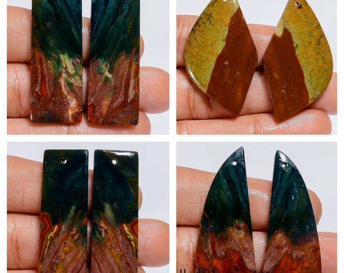 Natural Bloodstone Fancy Shape Front Drilled Smooth Cabochon Matching Pairs, Semi-Precious Gemstones For Jewelry Making