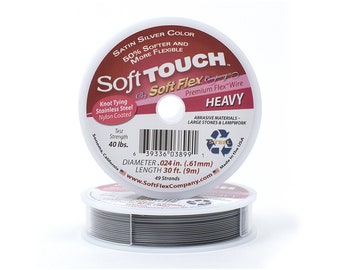Alambre para bisutería de tacto suave, color plata satinado, diámetro grueso de 0,024 pulgadas, 49 hebras, carrete de 30 pies para la fabricación de joyas.
