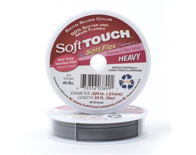 Soft Touch Satin Silver Heavy Size Beading Wire, 30 Foot Spool For Jewelry Making