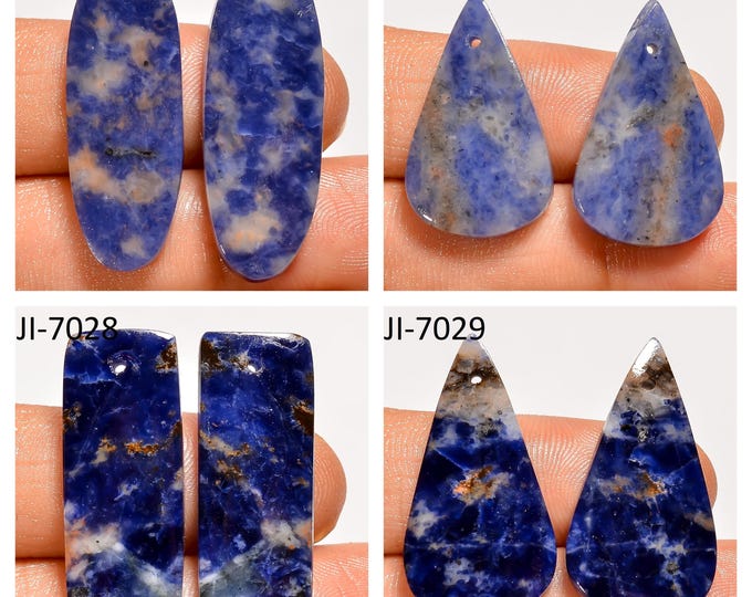 Natural Sodalite Fancy Shape Front Drilled Smooth Cabochon Matching Pairs, Semi-Precious Gemstones For Jewelry Making