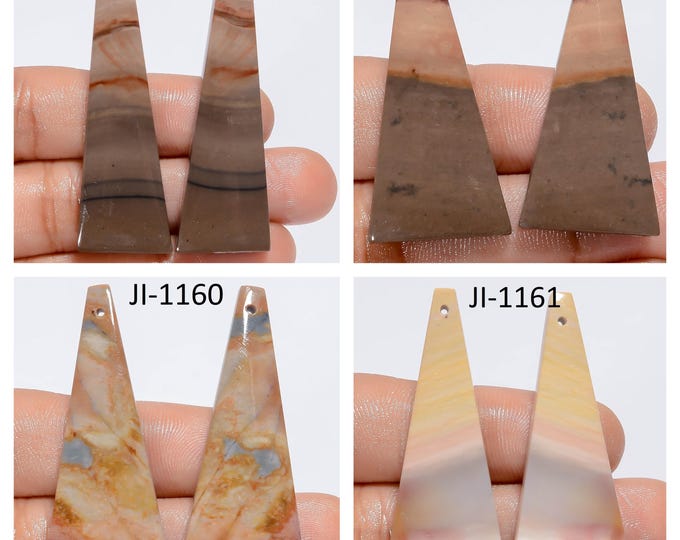Natural Polychrome Jasper Fancy Shape Front Drilled Smooth Cabochon Matching Pairs, Semi-Precious Gemstones For Jewelry Making