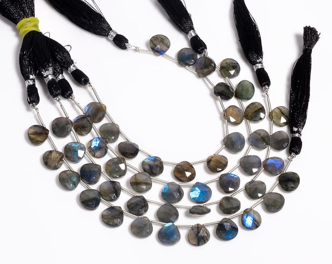 Labradorite Faceted Side Drilled Heart Shape Briolette 10mm, Semi-Precious Gemstones For Jewelry Making