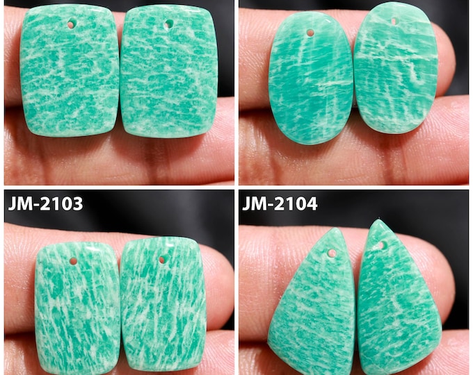 Natural Amazonite Fancy Shape Front Drilled Smooth Cabochon Matching Pairs, Semi-Precious Gemstones For Jewelry Making