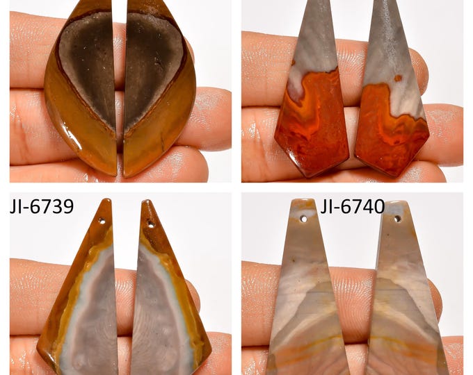 Natural Polychrome Jasper Fancy Shape Front Drilled Smooth Cabochon Matching Pairs, Semi-Precious Gemstones For Jewelry Making