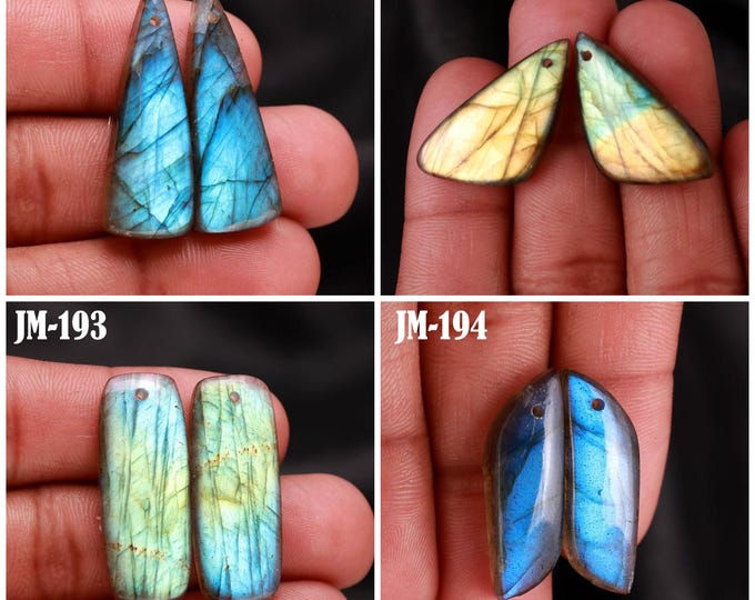 Natural Labradorite Fancy Shape Front Drilled Smooth Cabochon Matching Pairs, Semi-Precious Gemstones For Jewelry Making
