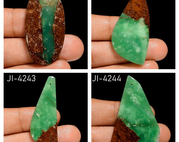 Natural Chrysoprase Fancy Shape Front Drilled Smooth Cabochon Single Pieces, Semi-Precious Gemstones For Jewelry Making
