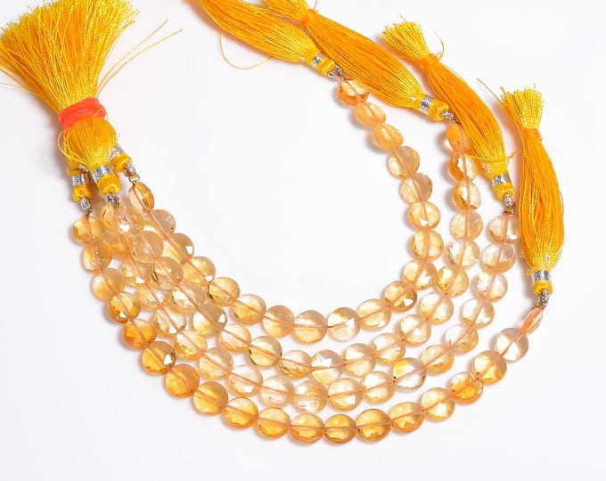 Citrine Faceted Center Drilled Coin Shape 8.25mm, Semi-Precious Gemstones For Jewelry Making