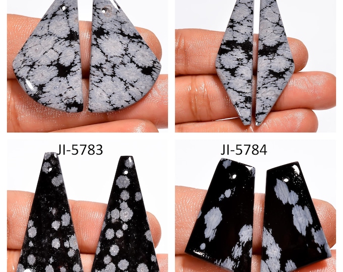 Natural Snowflake Obsidian Fancy Shape Front Drilled Smooth Cabochon Matching Pairs, Semi-Precious Gemstones For Jewelry Making
