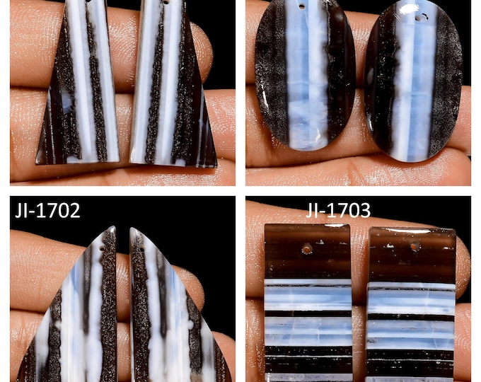 Natural Owyhee Blue Opal Fancy Shape Front Drilled Smooth Cabochon Matching Pairs, Semi-Precious Gemstones For Jewelry Making