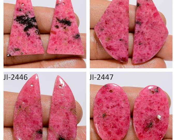 Natural Rhodonite Fancy Shape Front Drilled Smooth Cabochon Matching Pairs, Semi-Precious Gemstones For Jewelry Making
