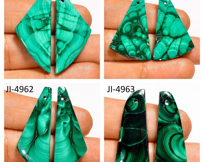 Natural Malachite Fancy Shape Front Drilled Smooth Cabochon Matching Pairs, Semi-Precious Gemstones For Jewelry Making