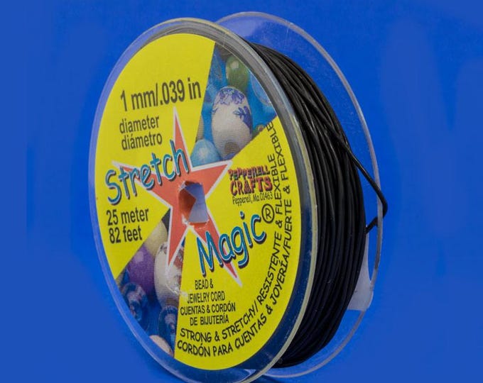 Stretch Magic Black Elastic Cord 1mm, 25 Meter (82 Foot) Spool For Jewelry Making