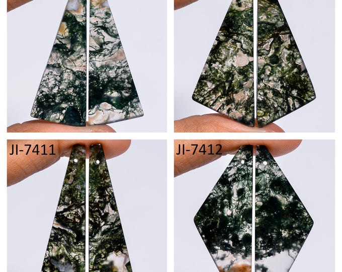 Natural Moss Agate Fancy Shape Front Drilled Smooth Cabochon Matching Pairs, Semi-Precious Gemstones For Jewelry Making