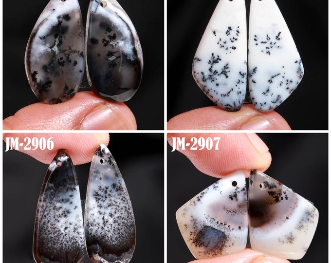 Natural Dendrite Agate Fancy Shape Front Drilled Smooth Cabochon Matching Pairs, Semi-Precious Gemstones For Jewelry Making