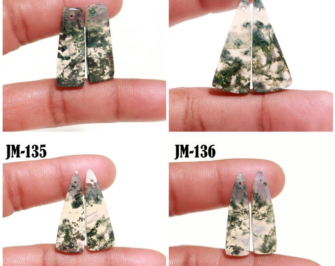 Natural Moss Agate Fancy Shape Front Drilled Smooth Cabochon Matching Pairs, Semi-Precious Gemstones For Jewelry Making