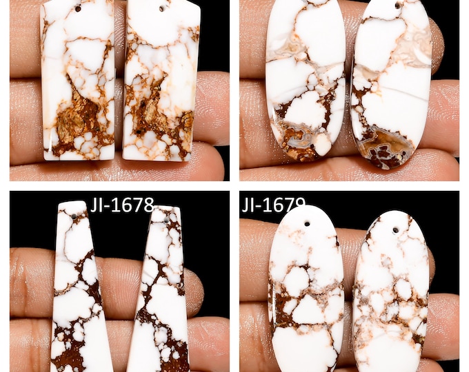 Natural Wild Horse Jasper Fancy Shape Front Drilled Smooth Cabochon Matching Pairs, Semi-Precious Gemstones For Jewelry Making