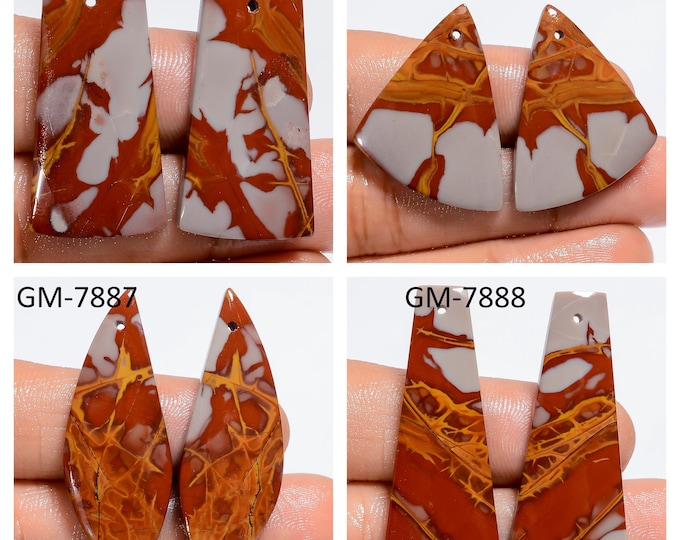 Natural Noreena Jasper Fancy Shape Front Drilled Smooth Cabochon Matching Pairs, Semi-Precious Gemstones For Jewelry Making