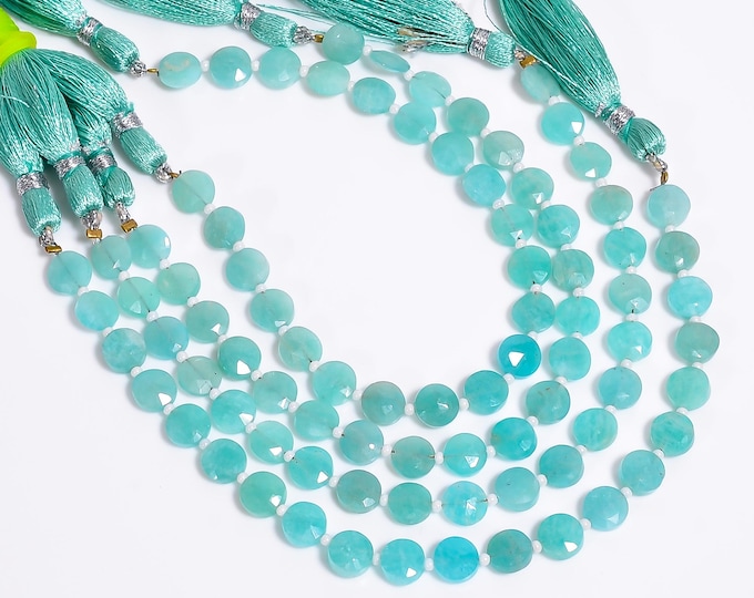 Amazonite Faceted Center Drilled Coin Shape 7.25mm, Semi-Precious Gemstones For Jewelry Making
