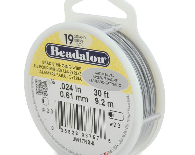 Beadalon Satin Silver Color .024 Inch Diameter, 19 Strands Beading Wire, 30 Foot Spool For Jewelry Making